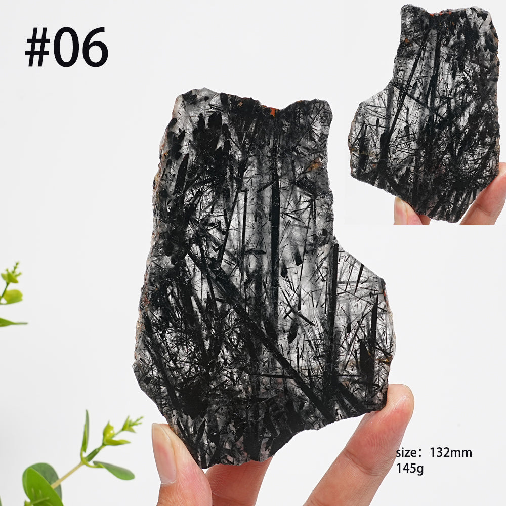 Unique,Natural Crystal Black Tourmaline In Quartz Slice