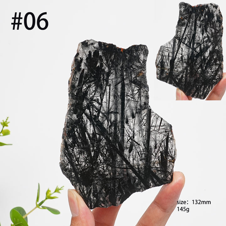 Unique,Natural Crystal Black Tourmaline In Quartz Slice