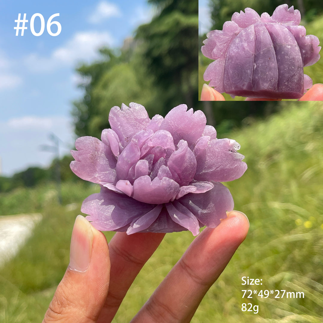 Unique,Natural Dreamy Lepidolite Peony Flower Carving