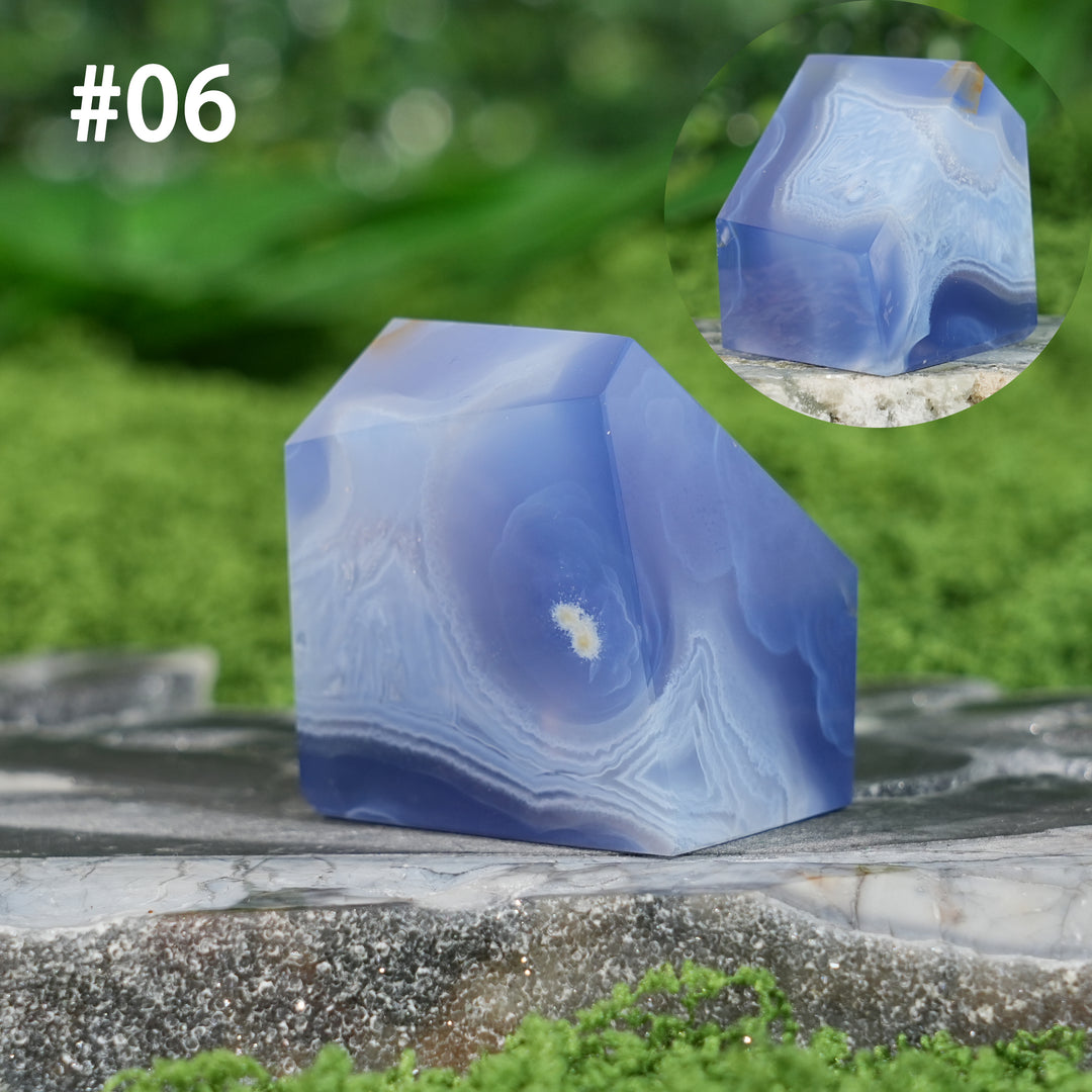 Unique, Natural Crystal Top Blue Agate Freeform