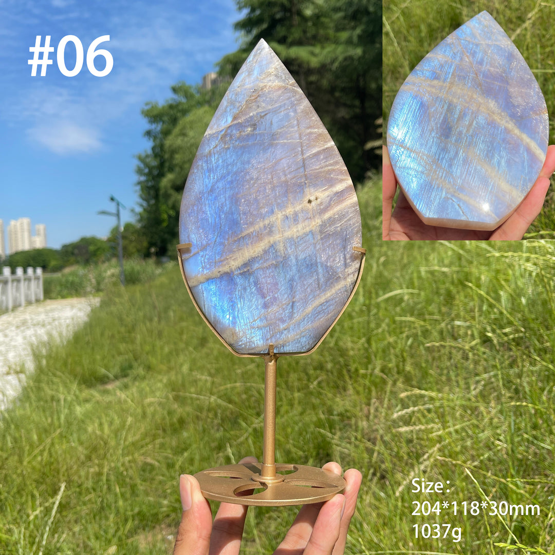 Unique,Natural Crystal Moonstone Teardrop With Stand