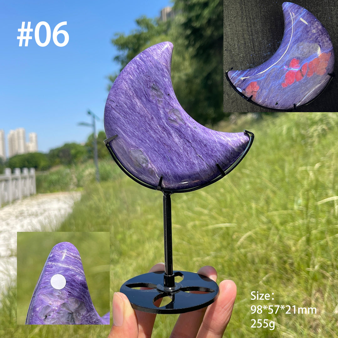 Unique,A Slightly Imperfect Natural Charoite Moon Carving