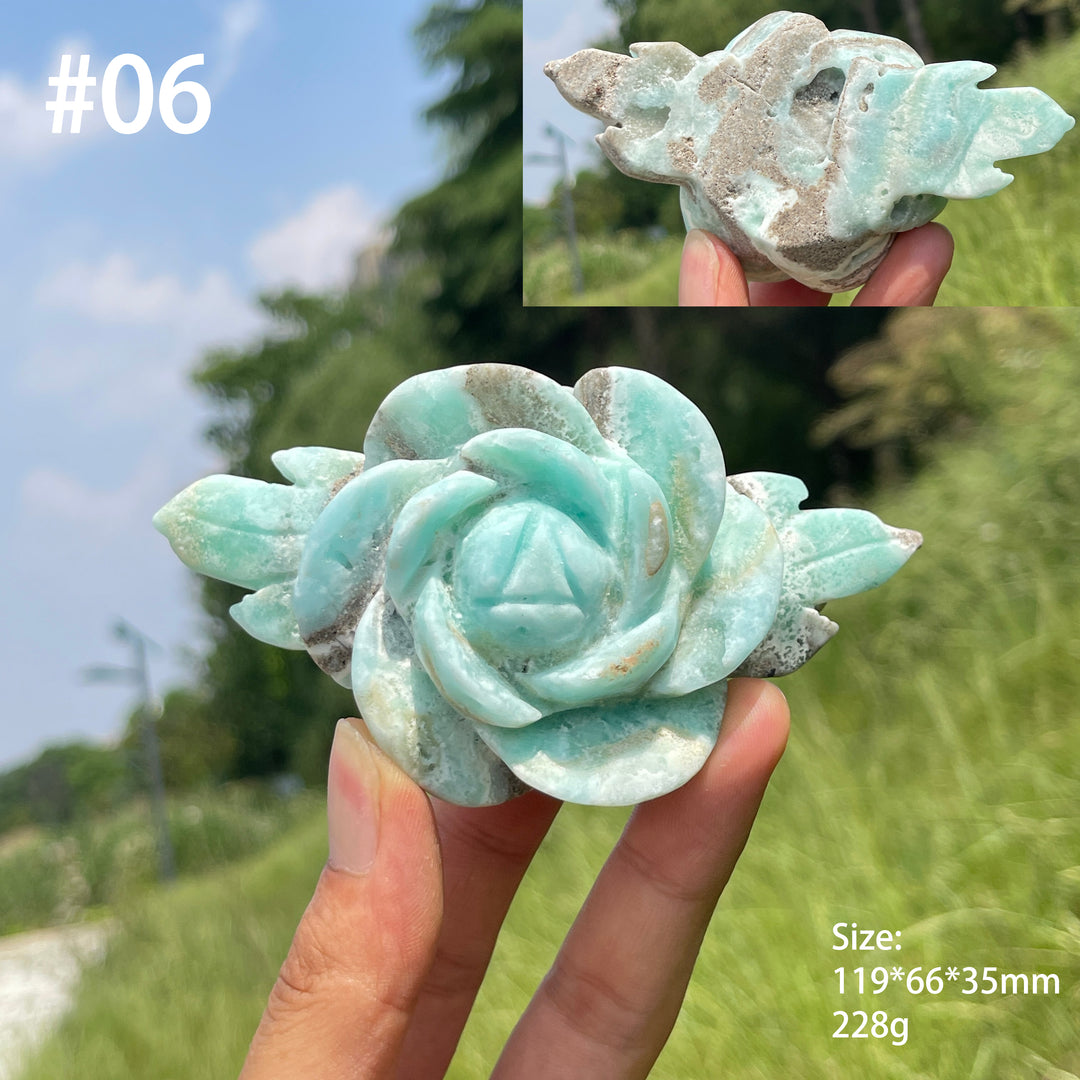 Unique,Natural Serene Hemimorphite Peony Flower Carving