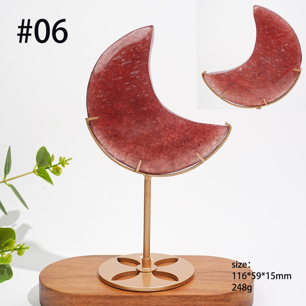 Unique,Natural Strawberry Quartz Moon With Stand