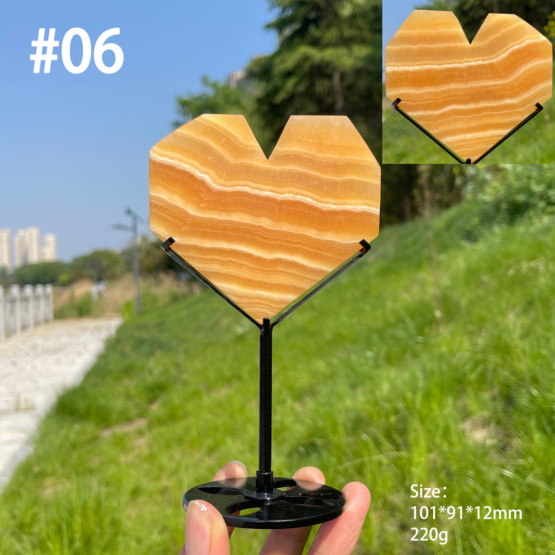 Unique,Natural Yellow Calcite Crystal Heart Carving