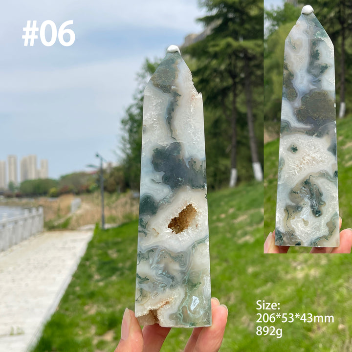 Unique,A Slightly Imperfect Crystal Natural Moss Agate Point