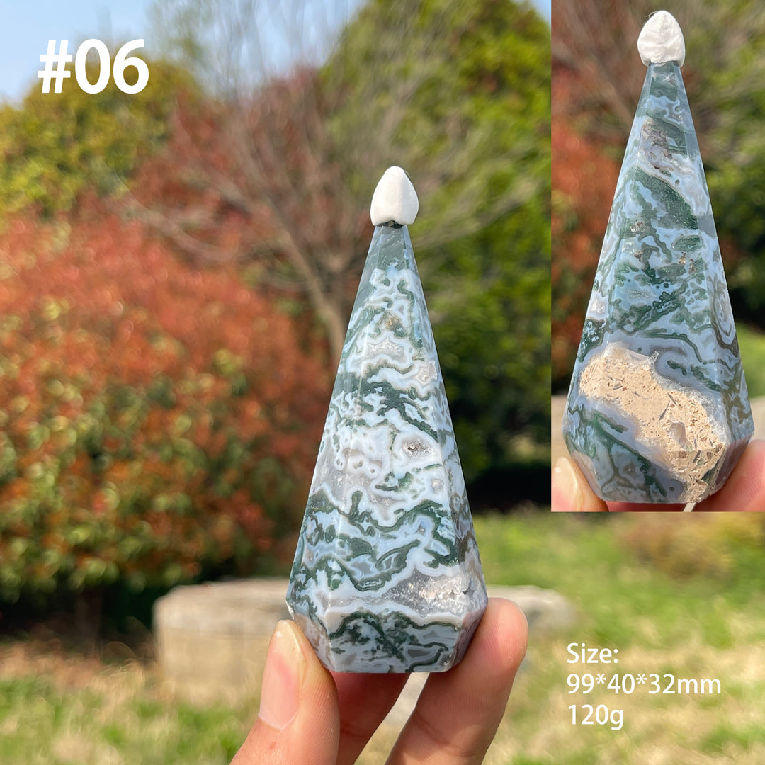 Unique,Natural Moss Agate Diamond Tower Crystal