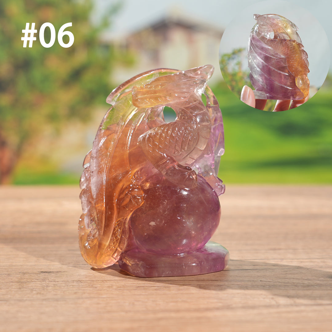 Unique, Natural Carving Fluorite Dragon And Fox