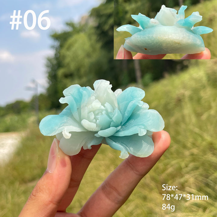 Unique,Natural Blue Quartzite Peony Flower Carving