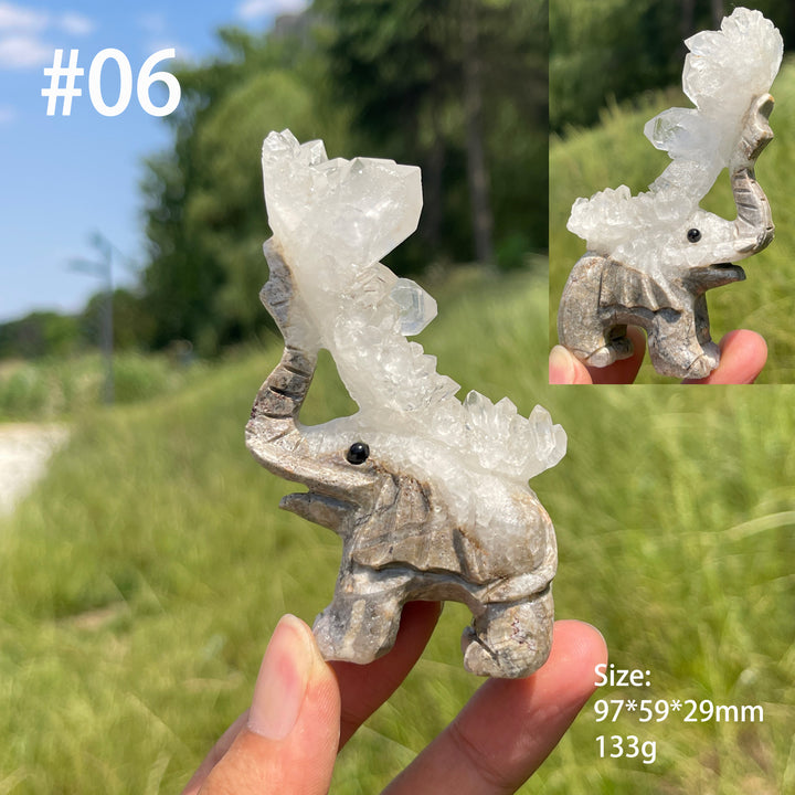 Unique,Natural Crystal Cluster Elephant Carving