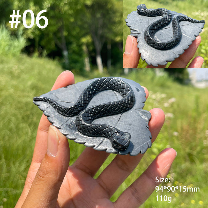 Unique, Natural TaiJi Stone Snake On Leaf Carving