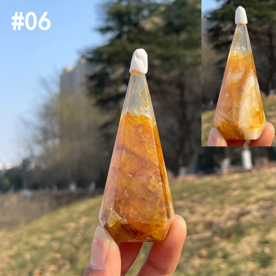 Unique,Natural Crystal Golden Healer Diamond Tower