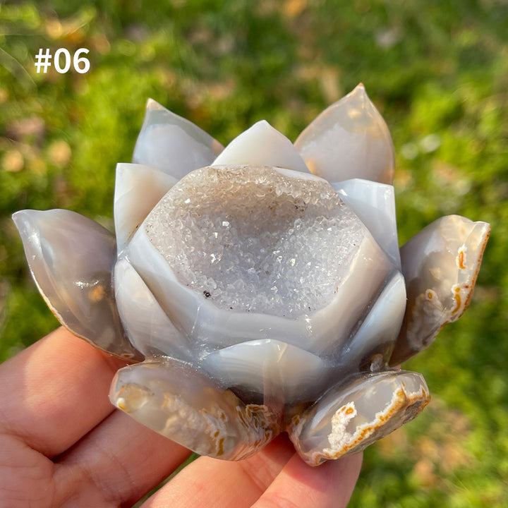 Unique,Natural Crystal Agate Geode Lotus