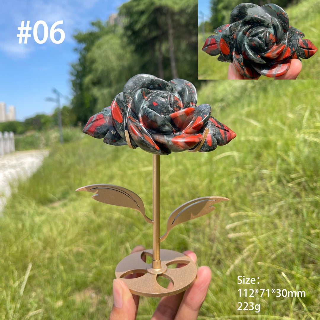 Unique,Natural African Bloodstone Crystal Rose Carving