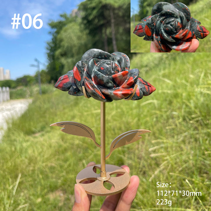 Unique,Natural African Bloodstone Crystal Rose Carving