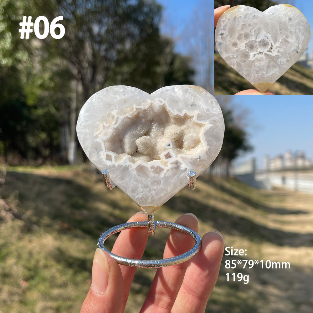 Unique,Natural Crystal Agate Geode Heart