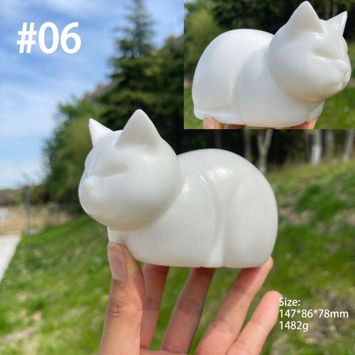 Unique,Natural Crystal Loaf Cat Carving
