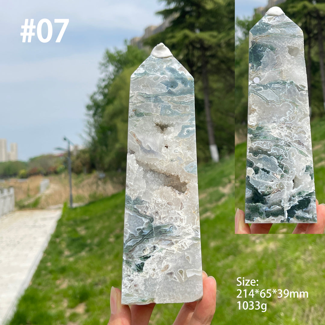 Unique,A Slightly Imperfect Crystal Natural Moss Agate Point