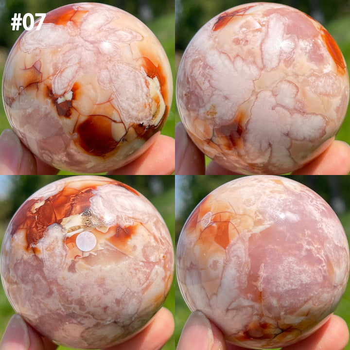 Unique,A Slightly Imperfect Natural Crystal Pink Flower Agate Sphere