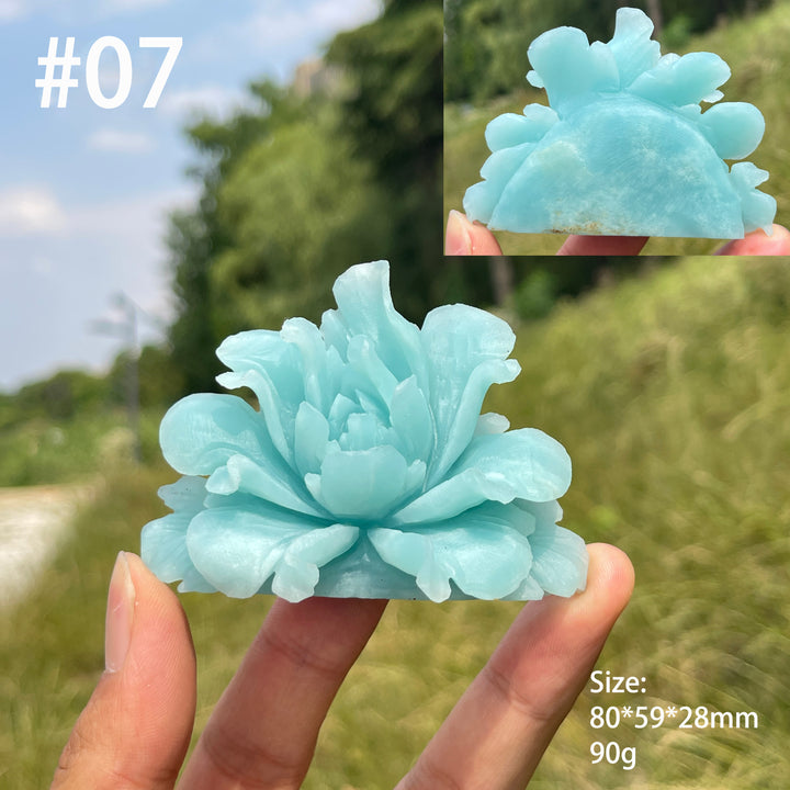 Unique,Natural Blue Quartzite Peony Flower Carving