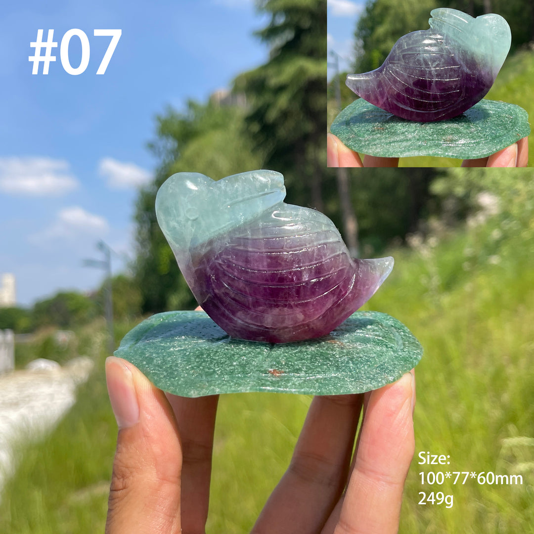 Unique,Natural Crystal Animal On Lotus Leaf Carving