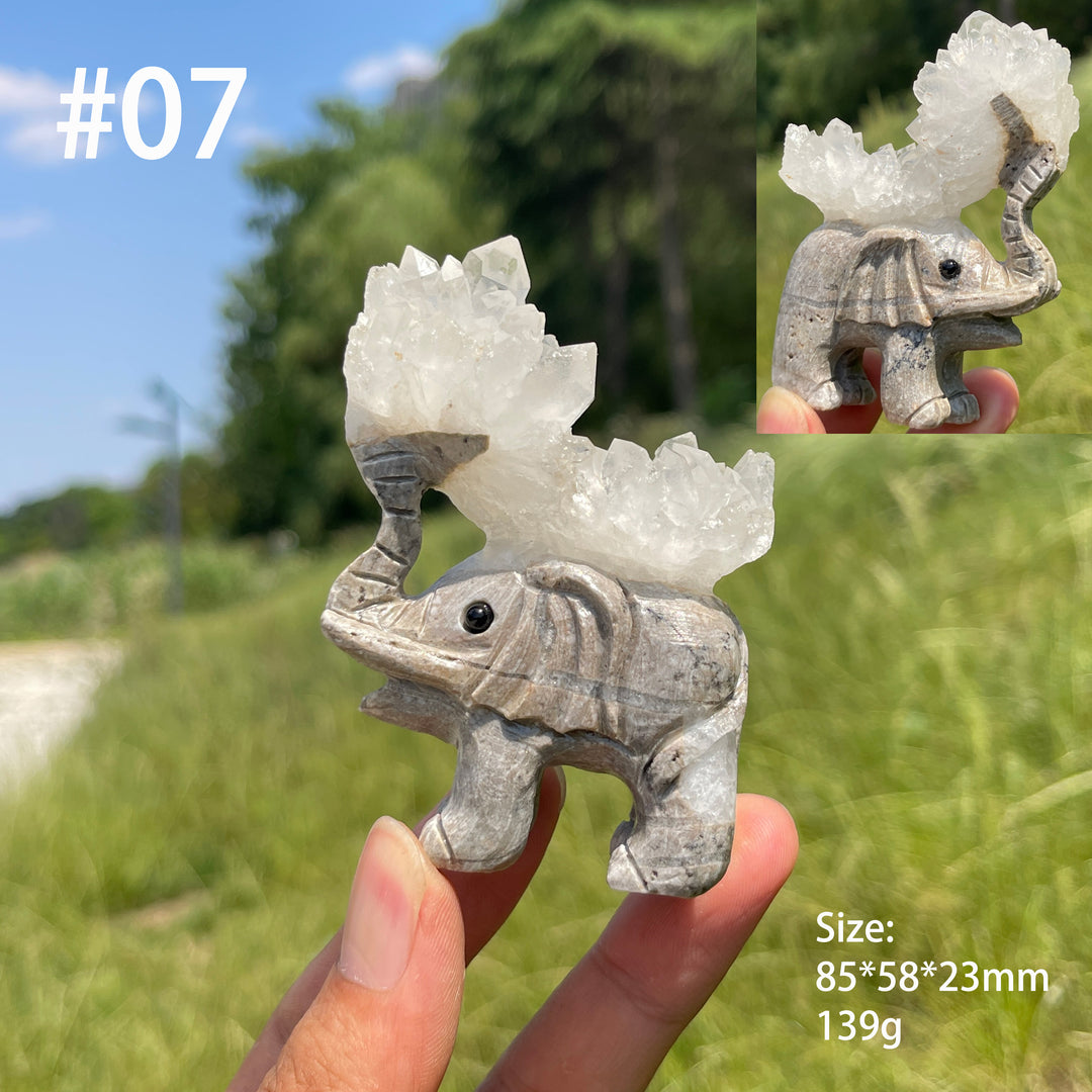 Unique,Natural Crystal Cluster Elephant Carving