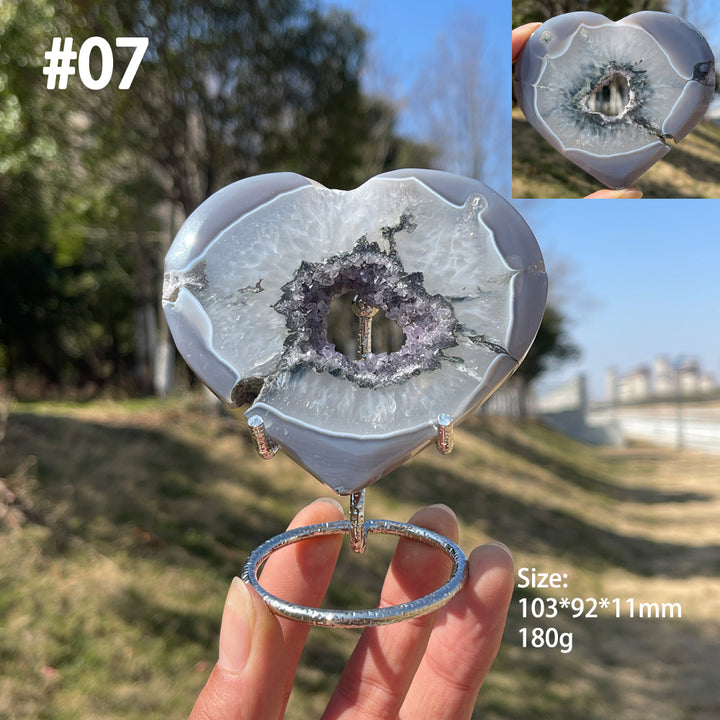 Unique,Natural Crystal Agate Geode Heart