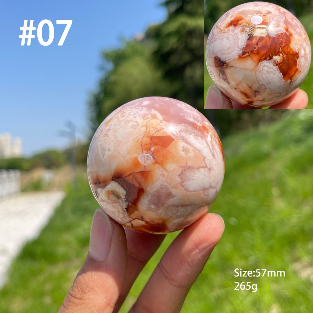 Unique,A Slightly Imperfect Natural Crystal Pink Flower Agate Sphere