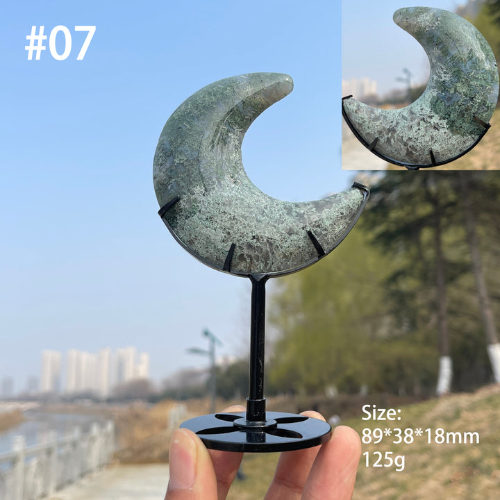 Unique,Natural Crystal Moss Agate Moon