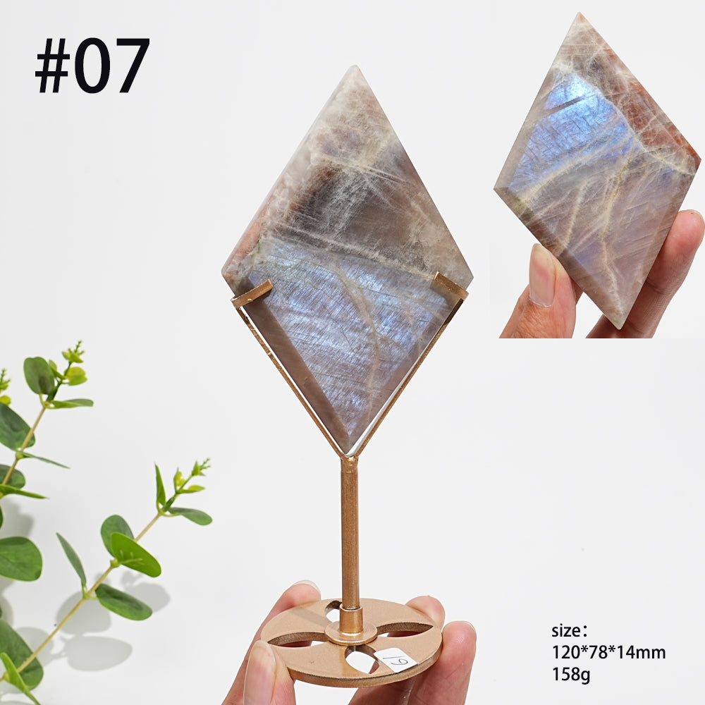Unique,Natural Sunstone-Moonstone Diamond Slice With Stand