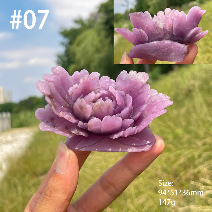 Unique,Natural Dreamy Lepidolite Peony Flower Carving