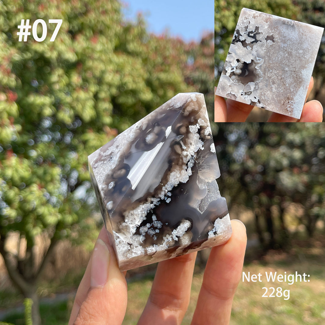 Unique,Natural Crystal Black Flower Agate Freeform