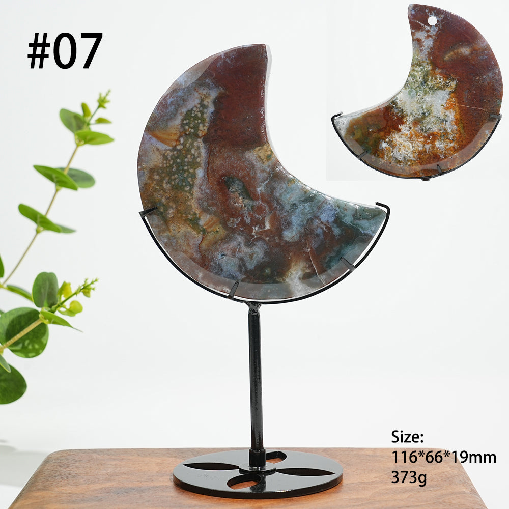 Unique,A Slightly Imperfect Natural Ocean Jasper Moon Carving