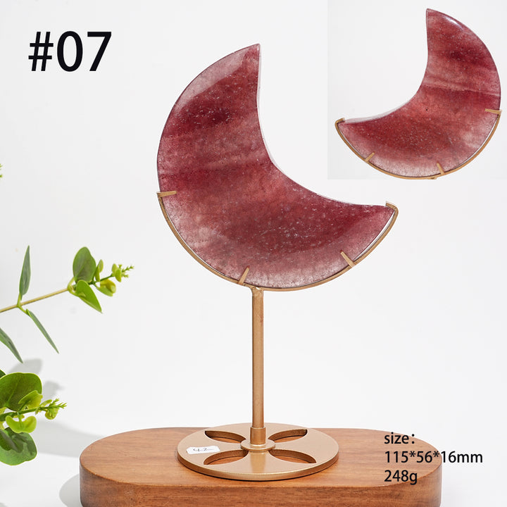 Unique,Natural Strawberry Quartz Moon With Stand
