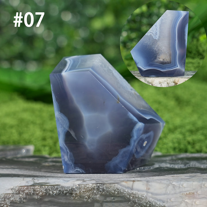 Unique, Natural Crystal Top Blue Agate Freeform