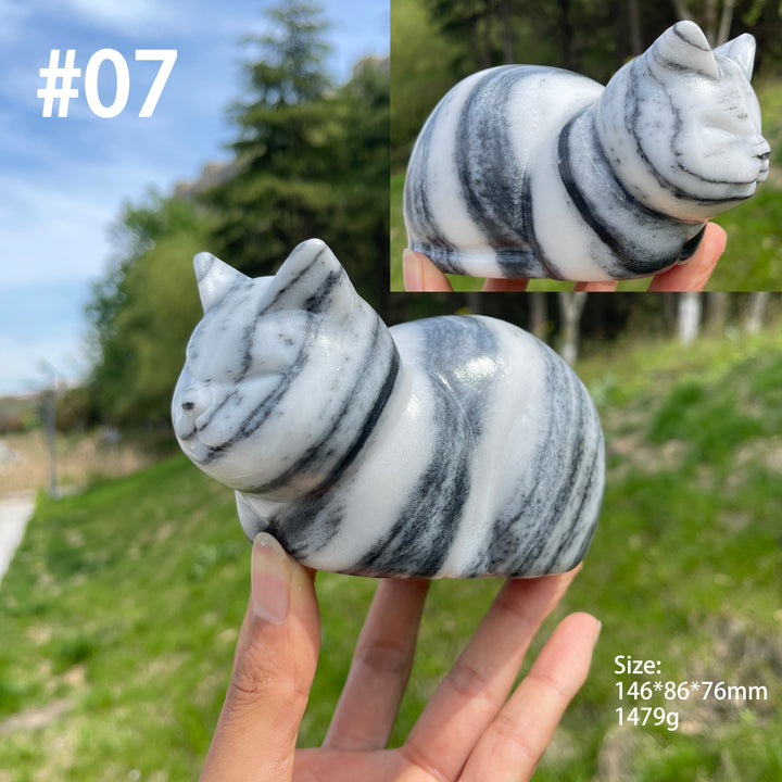 Unique,Natural Crystal Loaf Cat Carving