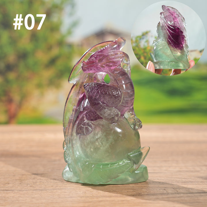 Unique, Natural Carving Fluorite Dragon And Fox