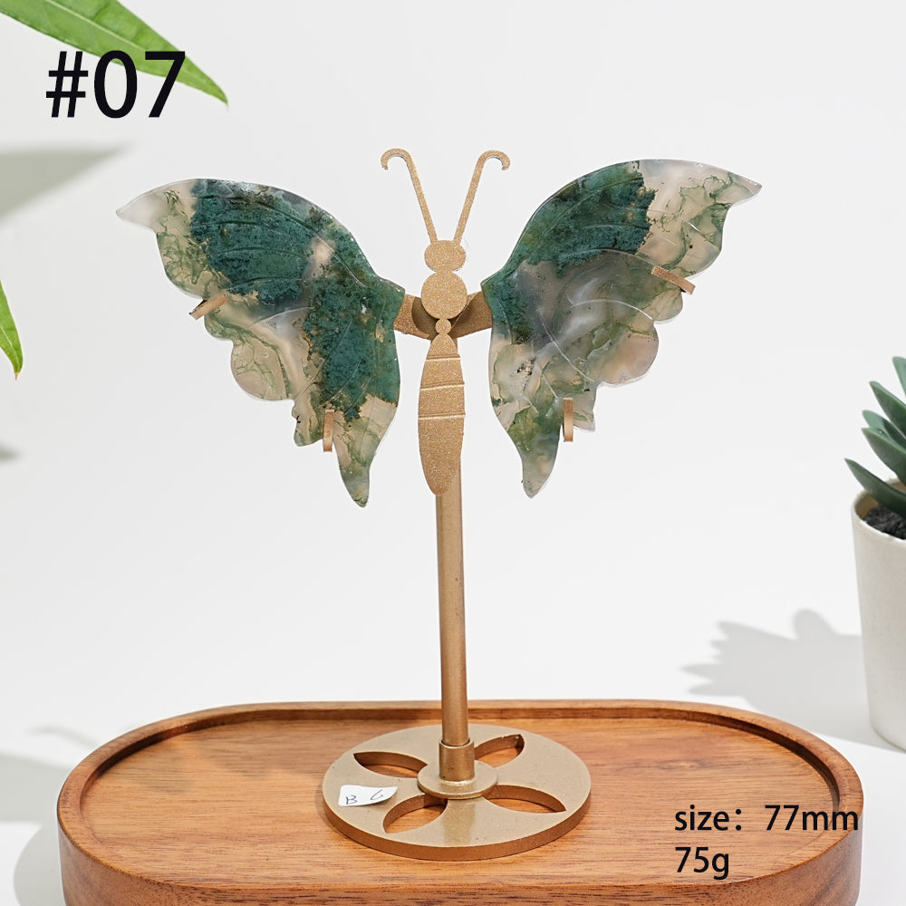 Unique,A Slightly Imperfect Natural Moss Agate Butterfly Wing Display