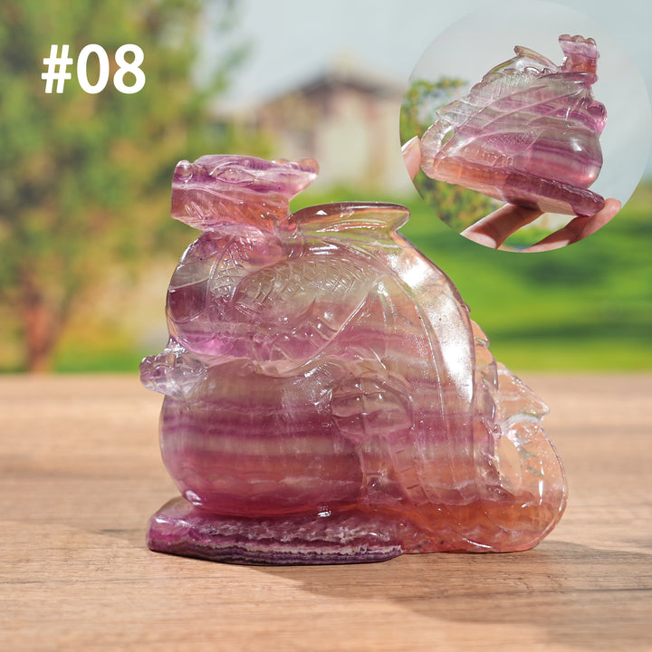 Unique, Natural Carving Fluorite Dragon And Fox