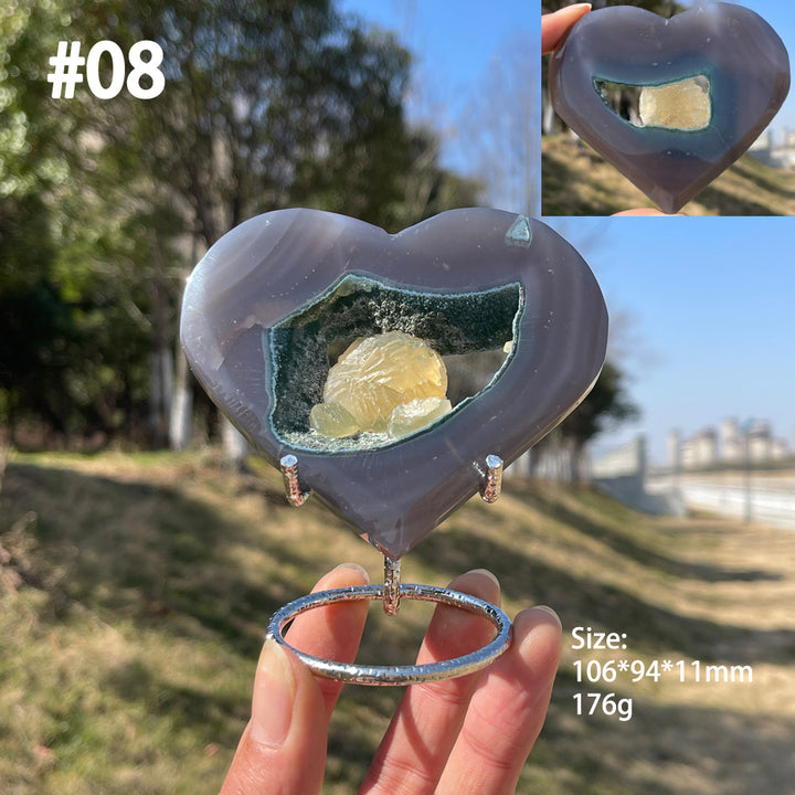 Unique,Natural Crystal Agate Geode Heart