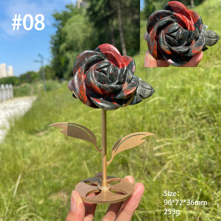 Unique,Natural African Bloodstone Crystal Rose Carving