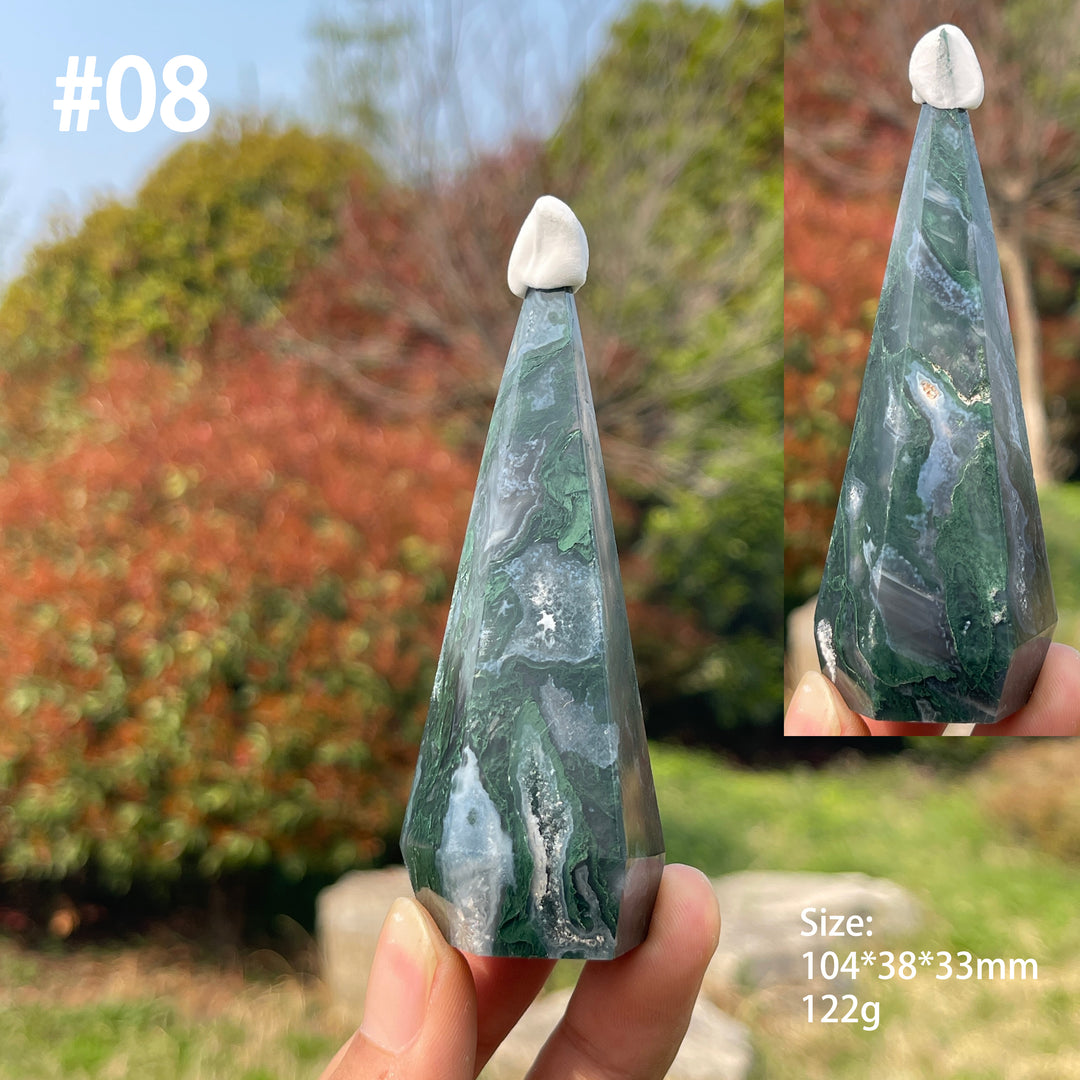 Unique,Natural Moss Agate Diamond Tower Crystal