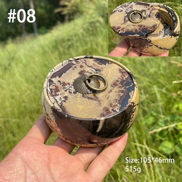 Unique,Natural Artisan Picture Jasper Trinket Box