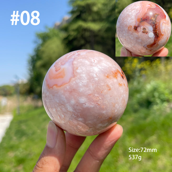 Unique,A Slightly Imperfect Natural Crystal Pink Flower Agate Sphere