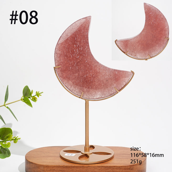Unique,Natural Strawberry Quartz Moon With Stand