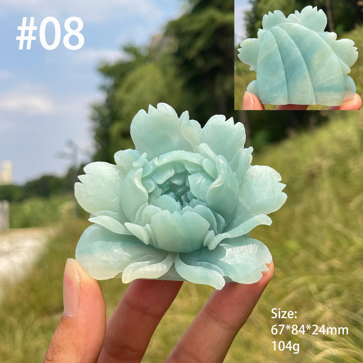 Unique,Natural Blue Quartzite Peony Flower Carving