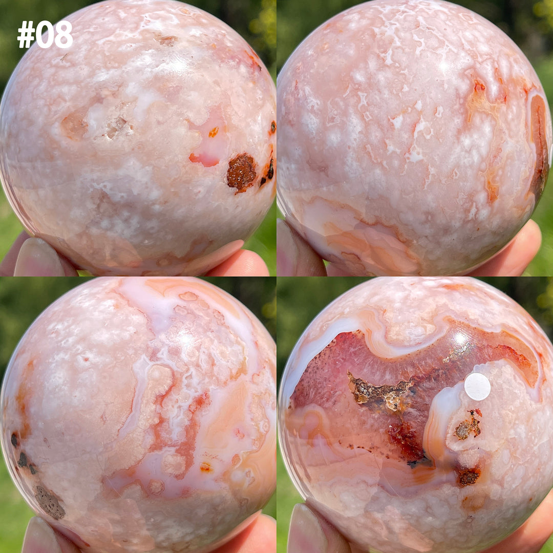Unique,A Slightly Imperfect Natural Crystal Pink Flower Agate Sphere