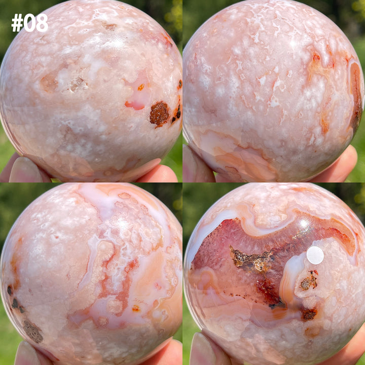 Unique,A Slightly Imperfect Natural Crystal Pink Flower Agate Sphere
