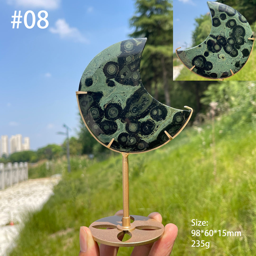 Unique,Natural Kambaba Jasper Crescent Moon Carving On Stand