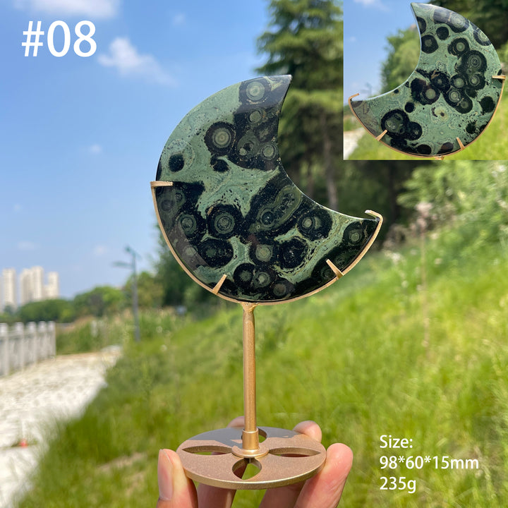 Unique,Natural Kambaba Jasper Crescent Moon Carving On Stand